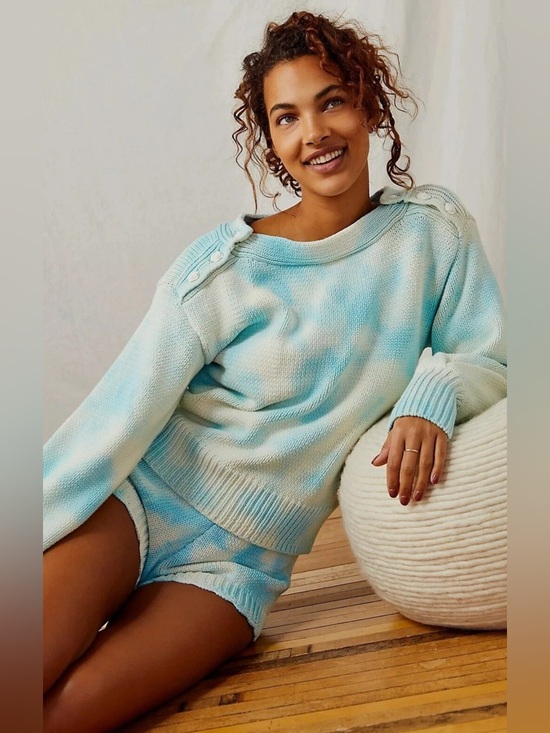 LoveShackFancy Sweaters - LoveShackFancy Gallatin Pullover Sweater Soft Aqua Hand Dye XS